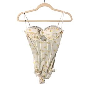 Summer‎ Rose Womens Bodysuit XS White Floral Bustier Ruffle Cottagecore Coquette